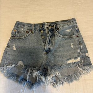 Agolde Blue Distressed Jean Shorts High-Waisted